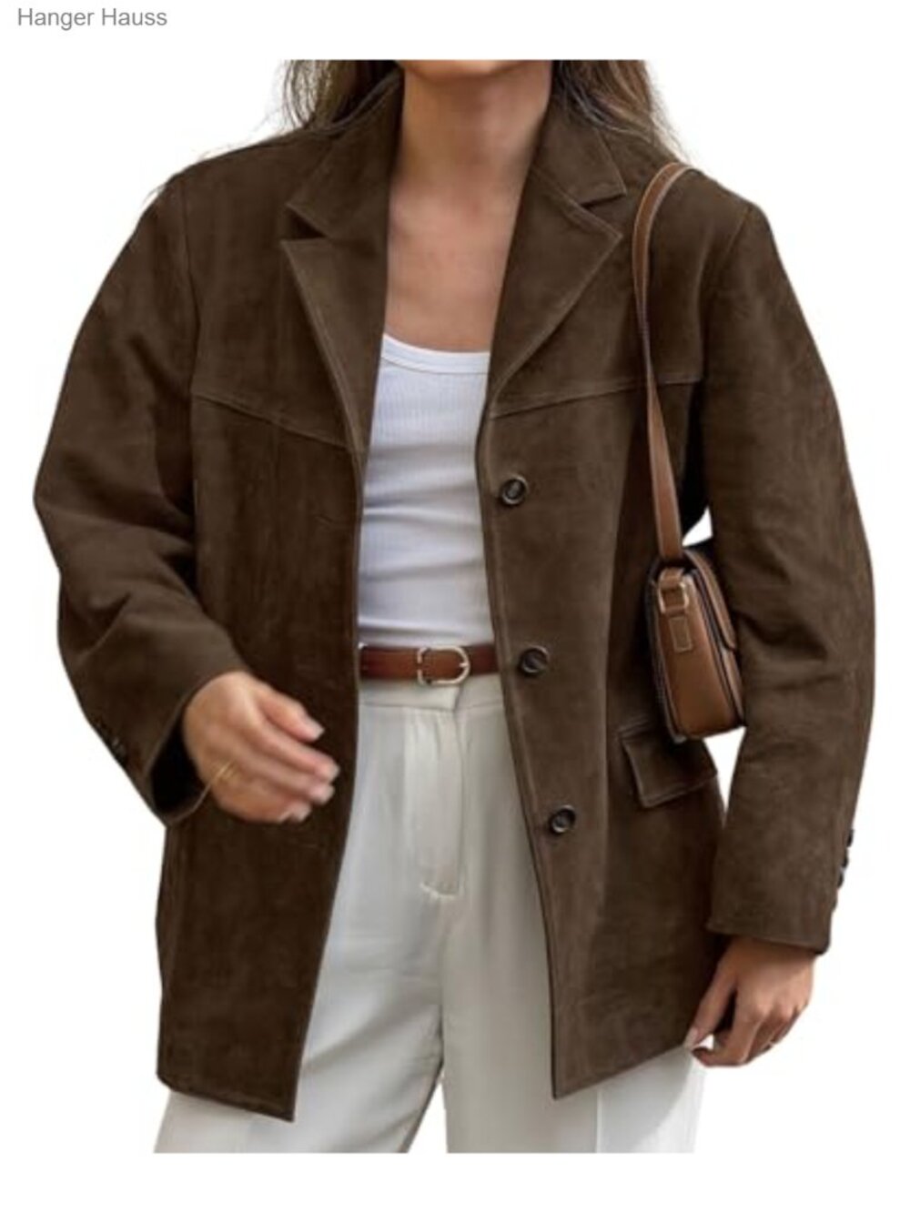 Women's Faux Leather Blazer Coat Oversized Suede Jacket Retro Notched Lapel Y2K